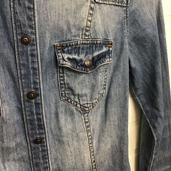 GUESS jeans snap button down shirt blue denim 100% cotton coastal cowgirl XXS - Picture 6 of 12